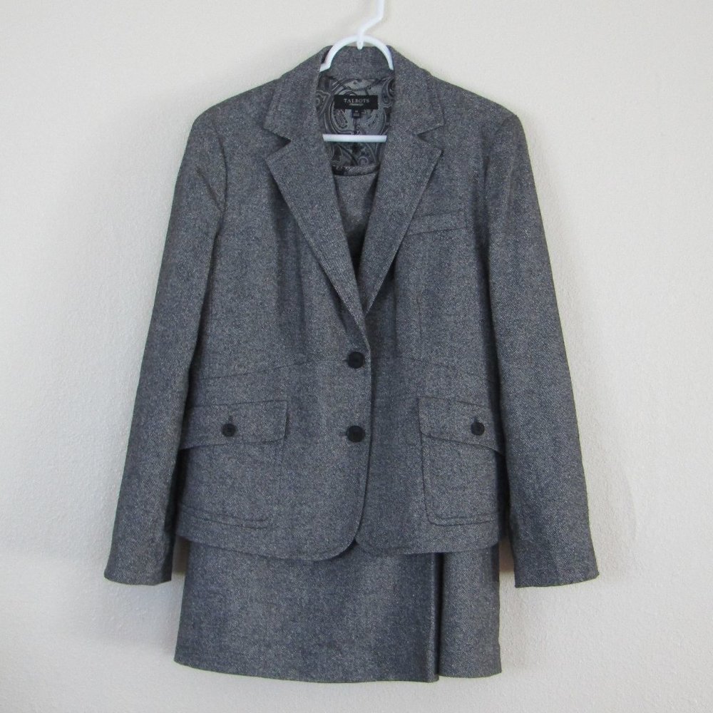 Talbots Plus Size Wool Blend Skirt Suit, 14/16